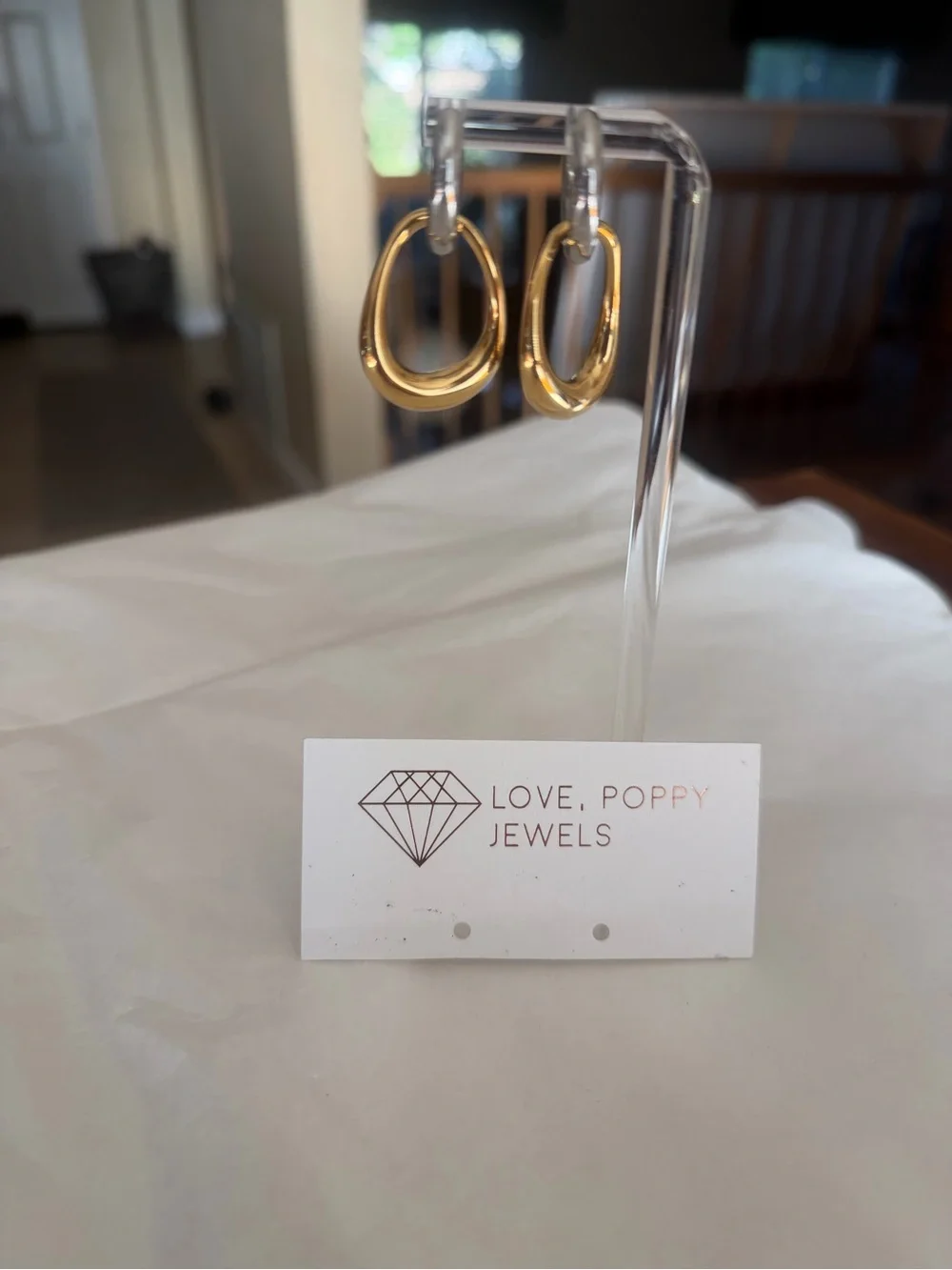 Love Poppy Stainless/Waterproof Two Tone Interlocking Hoop Earrings Brand NWOT